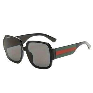 Italian Designer Oversized Black Sunglasses - Red/Green Stripe Unisex Brand New!